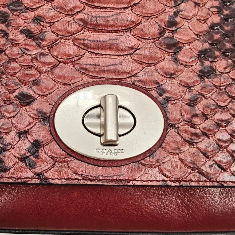 Coach Crosstown Python Embossed Leather Turnlock Crossbody Bag Brown Snake Print